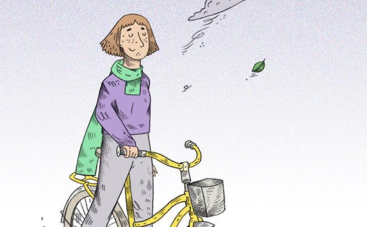 Les mains sur le guidon, la tête en avant